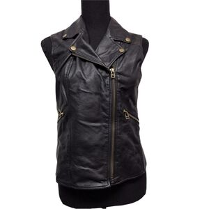 Sanctuary Clothing black vegan leather lined moto vest with zip pockets
